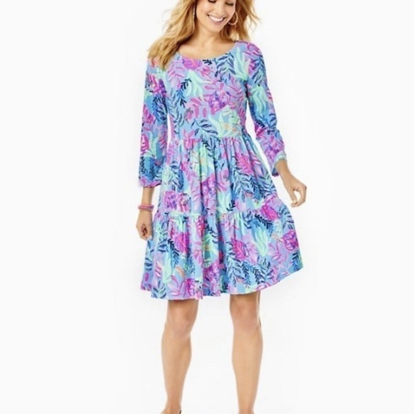 Lilly Pulitzer Dresses & Skirts - Lilly Pulitzer Multicolor Floral Long Sleeve Dress xxl my favorite spot pink